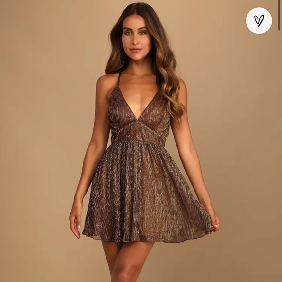 Lulus - Make Your Acquaintance Gold Metallic Dress - Picture 1 of 4